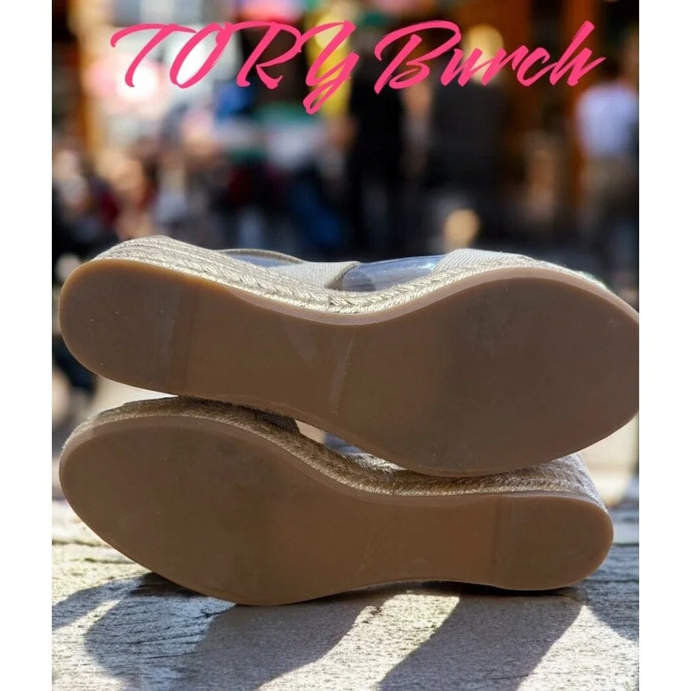 🤑Tory Burch🤎 Espidril Peeptoe Wedge‎ Platform. Strappy Sandals Size 7$150